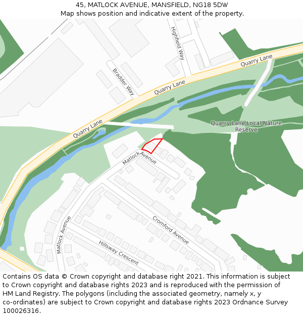 45, MATLOCK AVENUE, MANSFIELD, NG18 5DW: Location map and indicative extent of plot