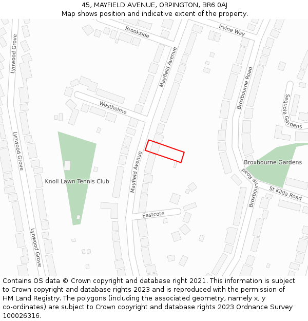 45, MAYFIELD AVENUE, ORPINGTON, BR6 0AJ: Location map and indicative extent of plot