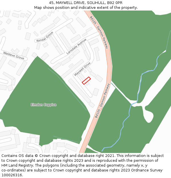 45, MAYWELL DRIVE, SOLIHULL, B92 0PR: Location map and indicative extent of plot