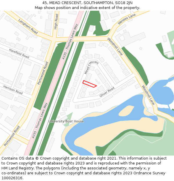 45, MEAD CRESCENT, SOUTHAMPTON, SO18 2JN: Location map and indicative extent of plot