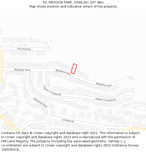 45, MEADOW PARK, DAWLISH, EX7 9BU: Location map and indicative extent of plot