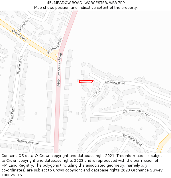 45, MEADOW ROAD, WORCESTER, WR3 7PP: Location map and indicative extent of plot