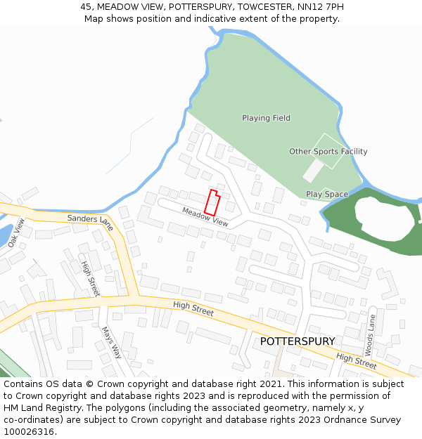 45, MEADOW VIEW, POTTERSPURY, TOWCESTER, NN12 7PH: Location map and indicative extent of plot