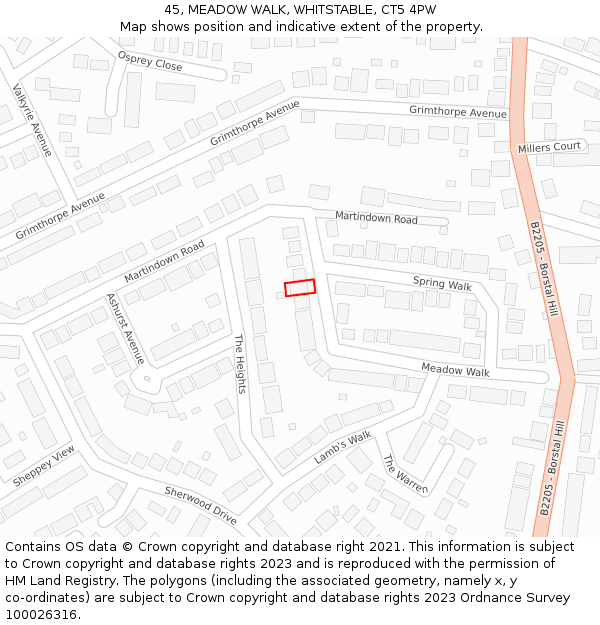 45, MEADOW WALK, WHITSTABLE, CT5 4PW: Location map and indicative extent of plot