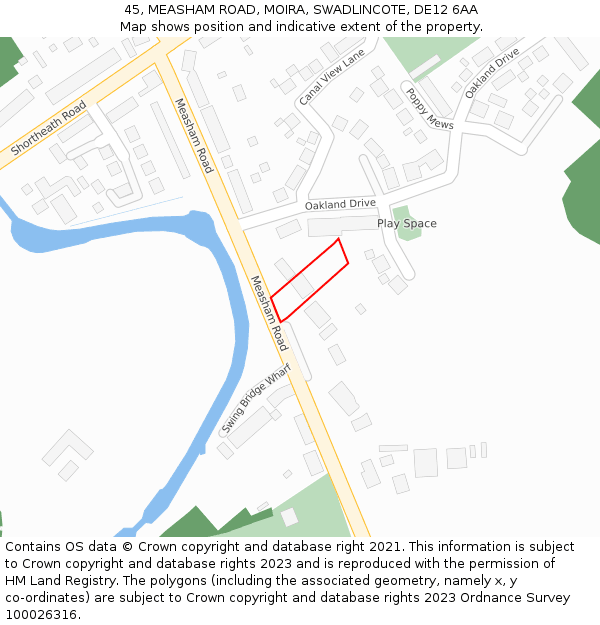 45, MEASHAM ROAD, MOIRA, SWADLINCOTE, DE12 6AA: Location map and indicative extent of plot