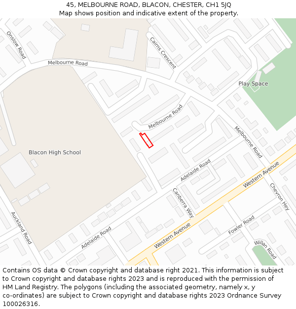 45, MELBOURNE ROAD, BLACON, CHESTER, CH1 5JQ: Location map and indicative extent of plot