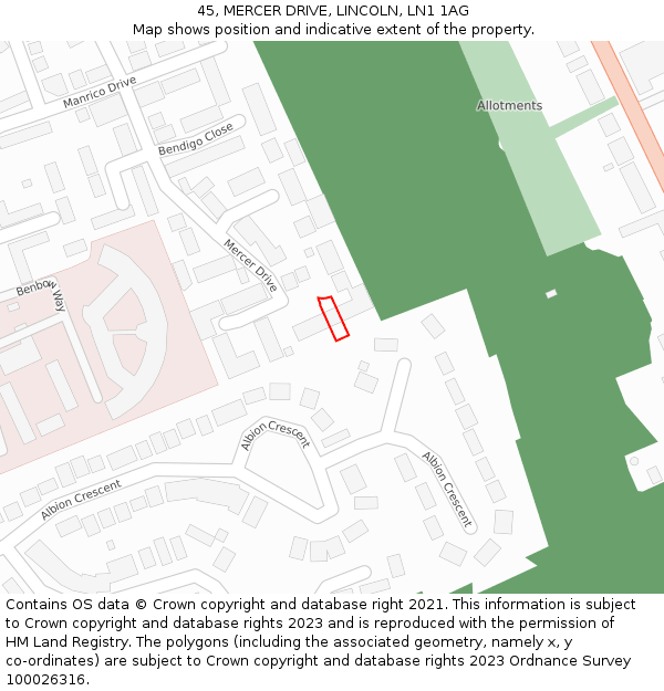 45, MERCER DRIVE, LINCOLN, LN1 1AG: Location map and indicative extent of plot