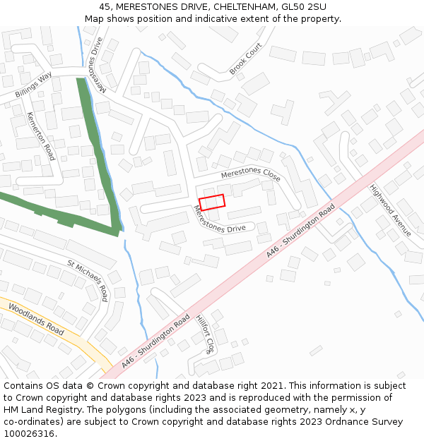 45, MERESTONES DRIVE, CHELTENHAM, GL50 2SU: Location map and indicative extent of plot