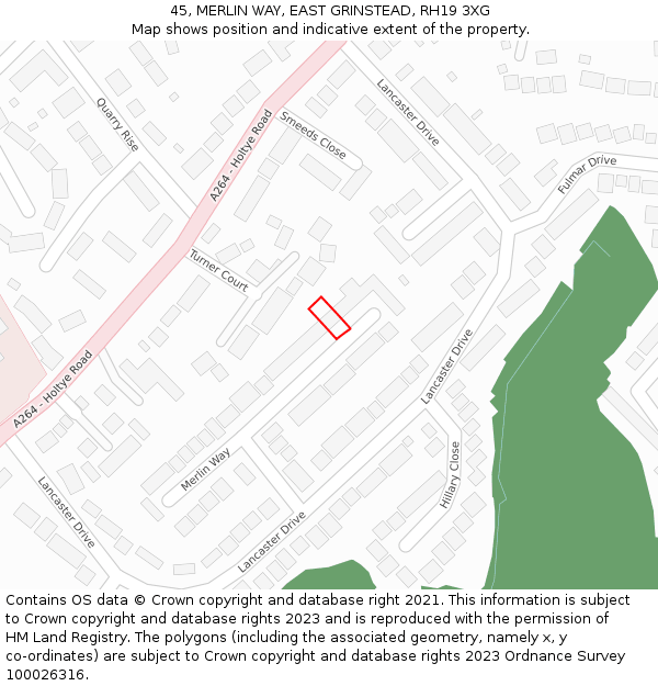 45, MERLIN WAY, EAST GRINSTEAD, RH19 3XG: Location map and indicative extent of plot