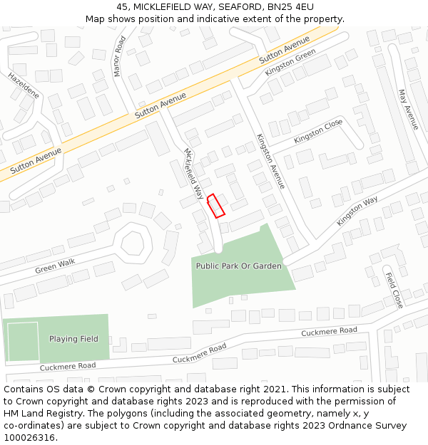 45, MICKLEFIELD WAY, SEAFORD, BN25 4EU: Location map and indicative extent of plot