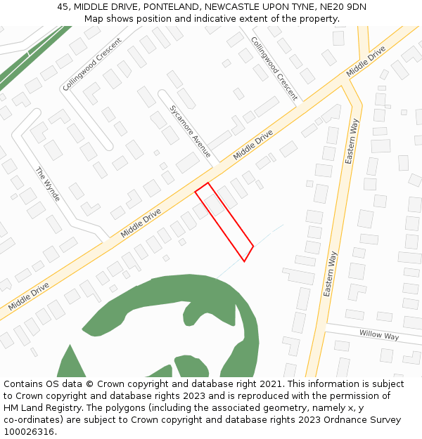 45, MIDDLE DRIVE, PONTELAND, NEWCASTLE UPON TYNE, NE20 9DN: Location map and indicative extent of plot