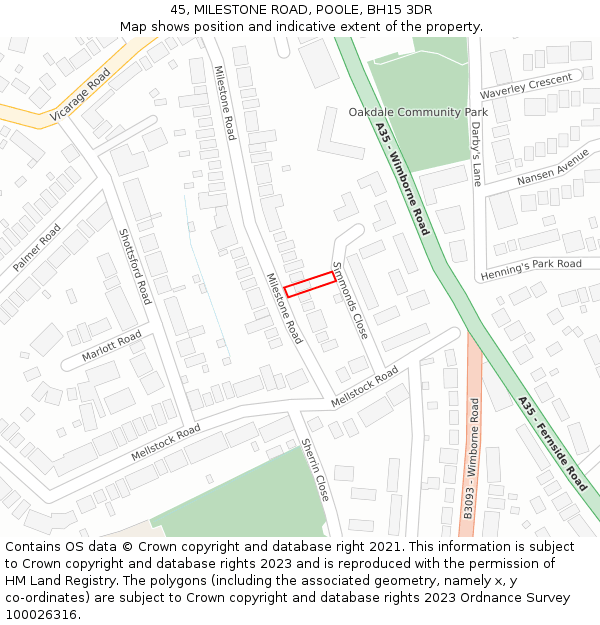 45, MILESTONE ROAD, POOLE, BH15 3DR: Location map and indicative extent of plot