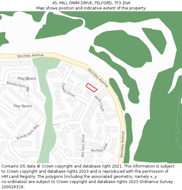 45, MILL FARM DRIVE, TELFORD, TF3 2NA: Location map and indicative extent of plot