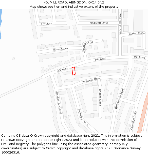 45, MILL ROAD, ABINGDON, OX14 5NZ: Location map and indicative extent of plot