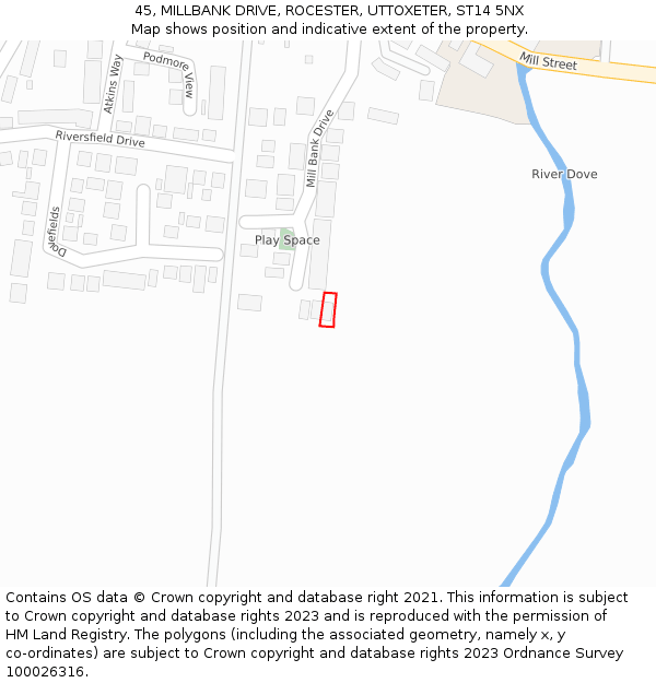 45, MILLBANK DRIVE, ROCESTER, UTTOXETER, ST14 5NX: Location map and indicative extent of plot