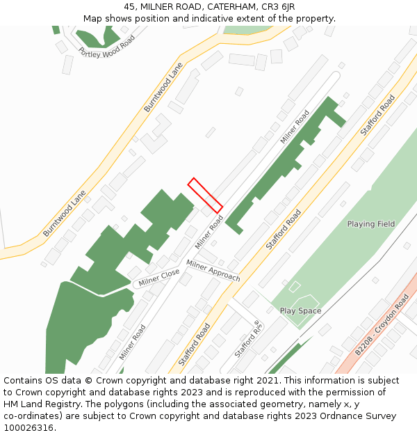 45, MILNER ROAD, CATERHAM, CR3 6JR: Location map and indicative extent of plot