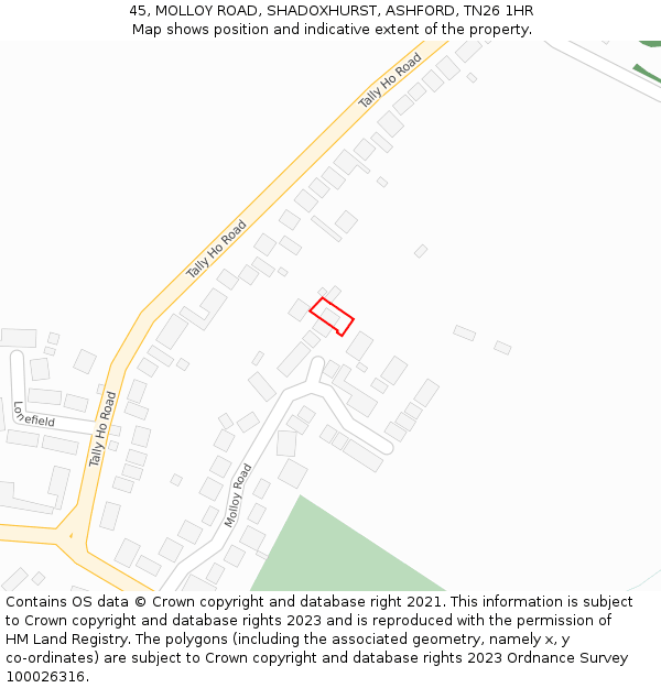 45, MOLLOY ROAD, SHADOXHURST, ASHFORD, TN26 1HR: Location map and indicative extent of plot