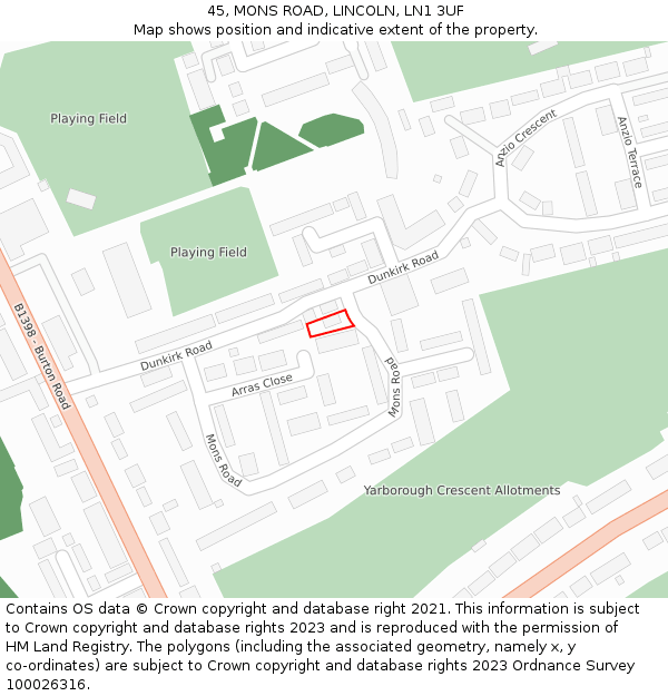 45, MONS ROAD, LINCOLN, LN1 3UF: Location map and indicative extent of plot