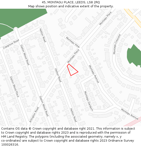 45, MONTAGU PLACE, LEEDS, LS8 2RQ: Location map and indicative extent of plot