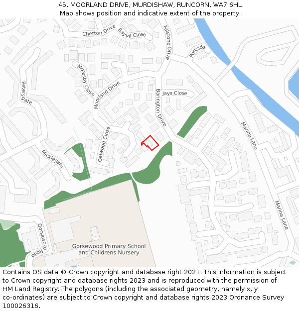 45, MOORLAND DRIVE, MURDISHAW, RUNCORN, WA7 6HL: Location map and indicative extent of plot