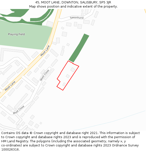 45, MOOT LANE, DOWNTON, SALISBURY, SP5 3JR: Location map and indicative extent of plot