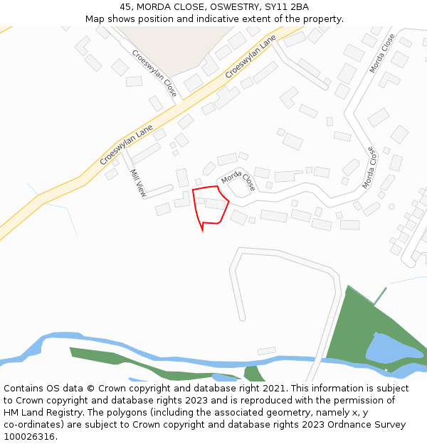 45, MORDA CLOSE, OSWESTRY, SY11 2BA: Location map and indicative extent of plot