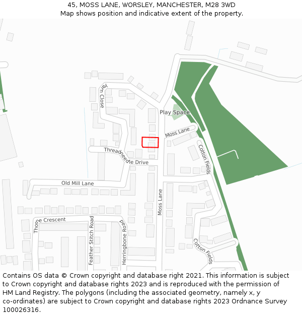 45, MOSS LANE, WORSLEY, MANCHESTER, M28 3WD: Location map and indicative extent of plot