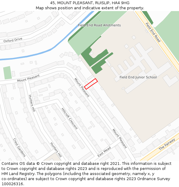 45, MOUNT PLEASANT, RUISLIP, HA4 9HG: Location map and indicative extent of plot
