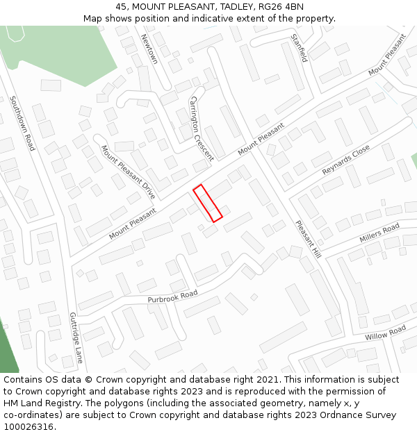 45, MOUNT PLEASANT, TADLEY, RG26 4BN: Location map and indicative extent of plot