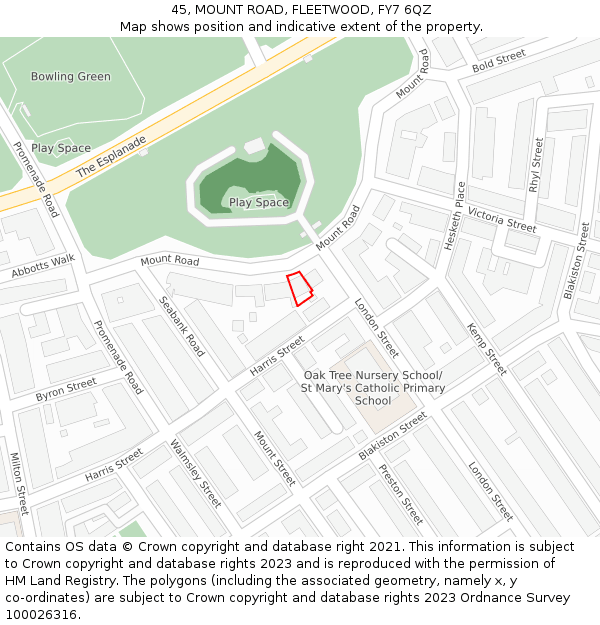 45, MOUNT ROAD, FLEETWOOD, FY7 6QZ: Location map and indicative extent of plot