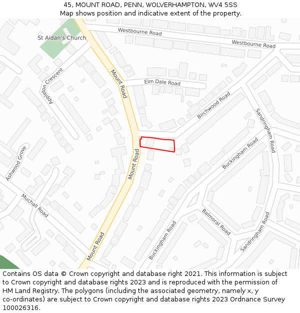 45, MOUNT ROAD, PENN, WOLVERHAMPTON, WV4 5SS: Location map and indicative extent of plot