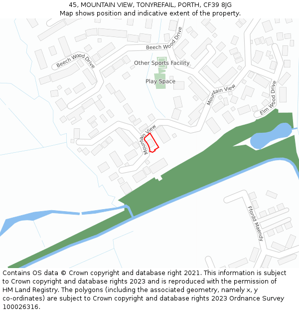 45, MOUNTAIN VIEW, TONYREFAIL, PORTH, CF39 8JG: Location map and indicative extent of plot