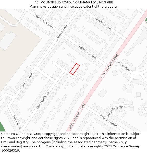 45, MOUNTFIELD ROAD, NORTHAMPTON, NN3 6BE: Location map and indicative extent of plot