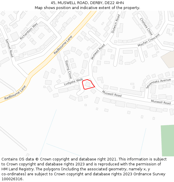 45, MUSWELL ROAD, DERBY, DE22 4HN: Location map and indicative extent of plot