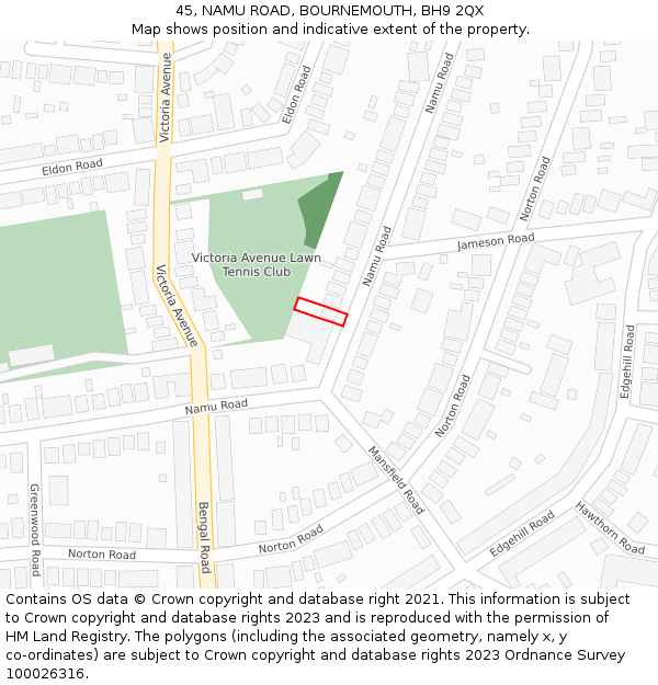 45, NAMU ROAD, BOURNEMOUTH, BH9 2QX: Location map and indicative extent of plot