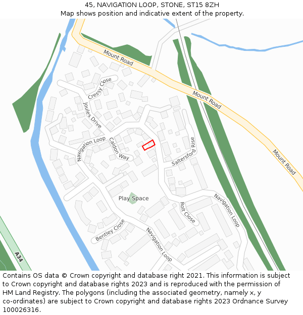 45, NAVIGATION LOOP, STONE, ST15 8ZH: Location map and indicative extent of plot
