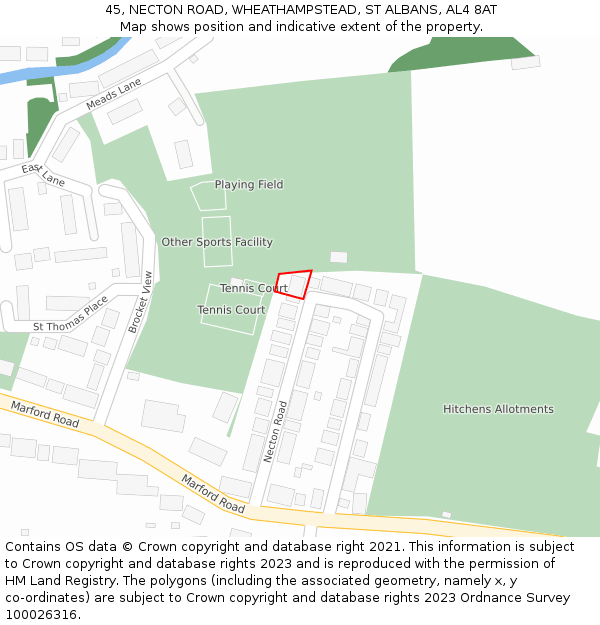 45, NECTON ROAD, WHEATHAMPSTEAD, ST ALBANS, AL4 8AT: Location map and indicative extent of plot