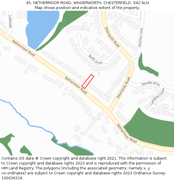 45, NETHERMOOR ROAD, WINGERWORTH, CHESTERFIELD, S42 6LN: Location map and indicative extent of plot