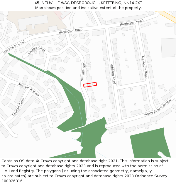 45, NEUVILLE WAY, DESBOROUGH, KETTERING, NN14 2XT: Location map and indicative extent of plot