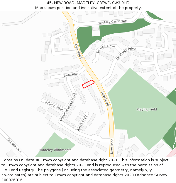 45, NEW ROAD, MADELEY, CREWE, CW3 9HD: Location map and indicative extent of plot