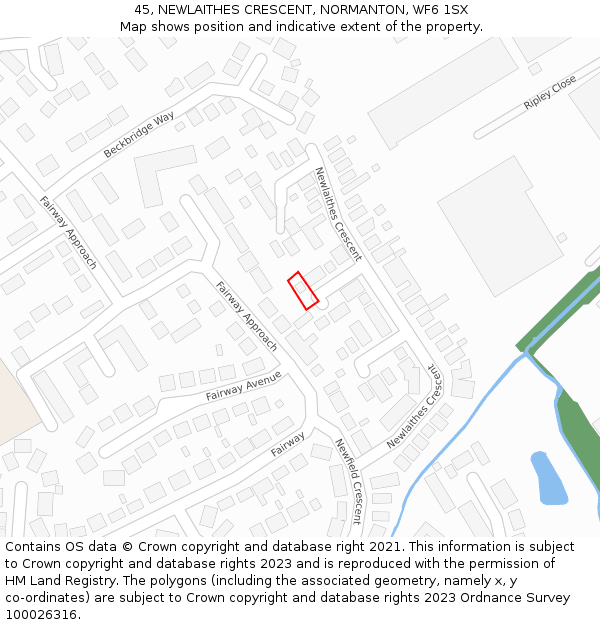 45, NEWLAITHES CRESCENT, NORMANTON, WF6 1SX: Location map and indicative extent of plot