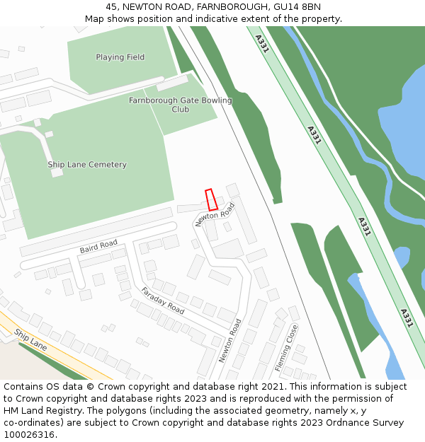 45, NEWTON ROAD, FARNBOROUGH, GU14 8BN: Location map and indicative extent of plot