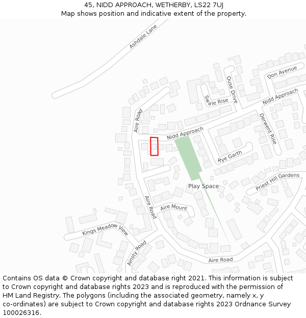 45, NIDD APPROACH, WETHERBY, LS22 7UJ: Location map and indicative extent of plot