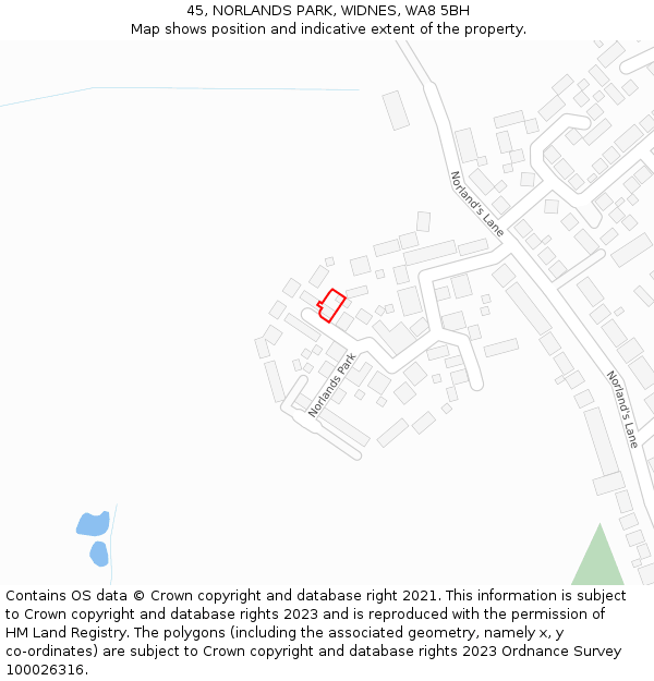 45, NORLANDS PARK, WIDNES, WA8 5BH: Location map and indicative extent of plot