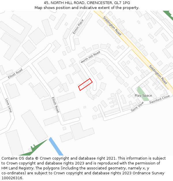 45, NORTH HILL ROAD, CIRENCESTER, GL7 1PG: Location map and indicative extent of plot