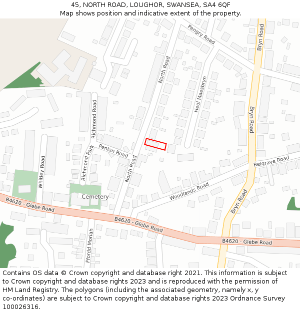 45, NORTH ROAD, LOUGHOR, SWANSEA, SA4 6QF: Location map and indicative extent of plot