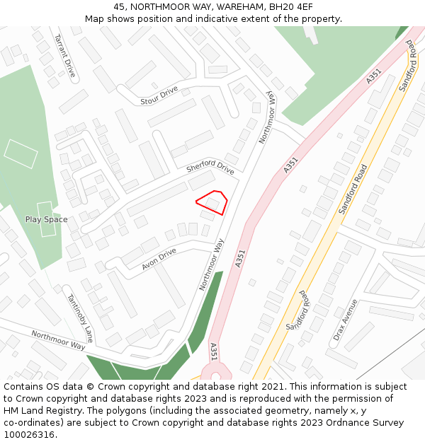 45, NORTHMOOR WAY, WAREHAM, BH20 4EF: Location map and indicative extent of plot