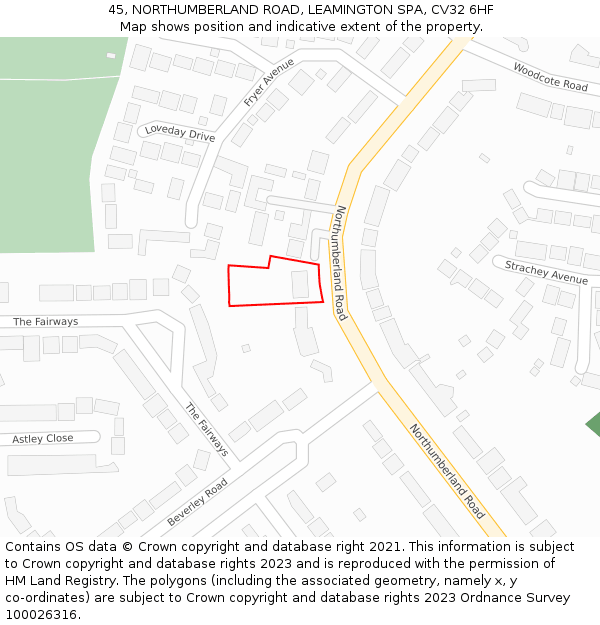 45, NORTHUMBERLAND ROAD, LEAMINGTON SPA, CV32 6HF: Location map and indicative extent of plot