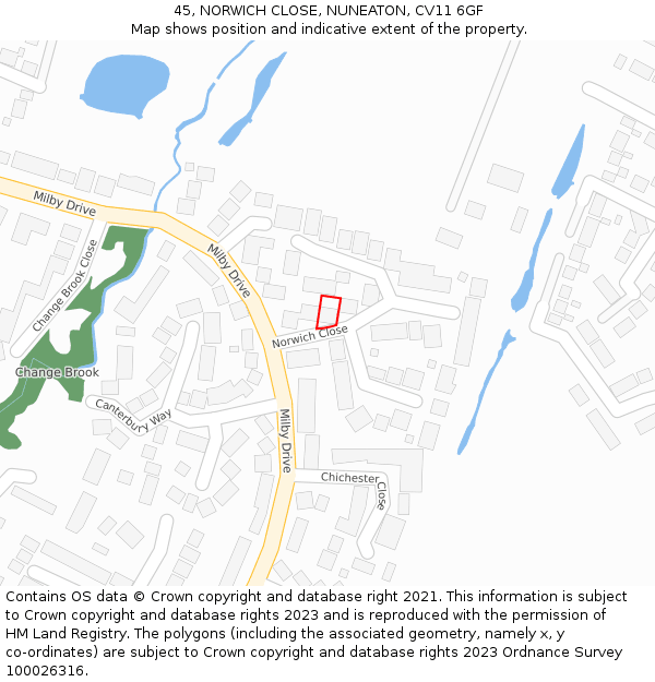 45, NORWICH CLOSE, NUNEATON, CV11 6GF: Location map and indicative extent of plot