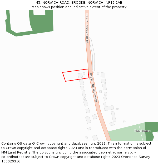 45, NORWICH ROAD, BROOKE, NORWICH, NR15 1AB: Location map and indicative extent of plot